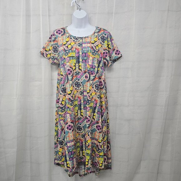 LuLaRoe Dress Retro Casual Twee Midi Purple Blue Abstract Tee S - Picture 1 of 12